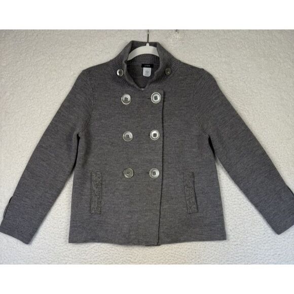 J Crew‎ Jacket Womens Small Gray Wool Double Breasted Peacoat Button Closure - Picture 1 of 9